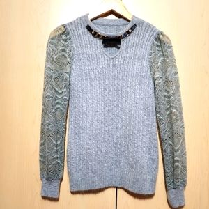 Elisabetta Franchi Grey Cable Knit Lace Top